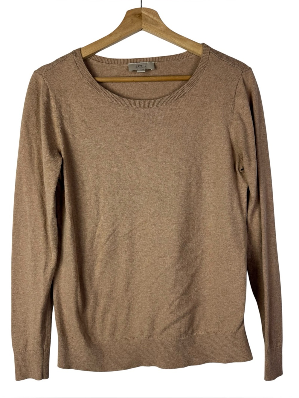 Ann Taylor LOFT Camel Brown Cotton Crewneck Sweater S